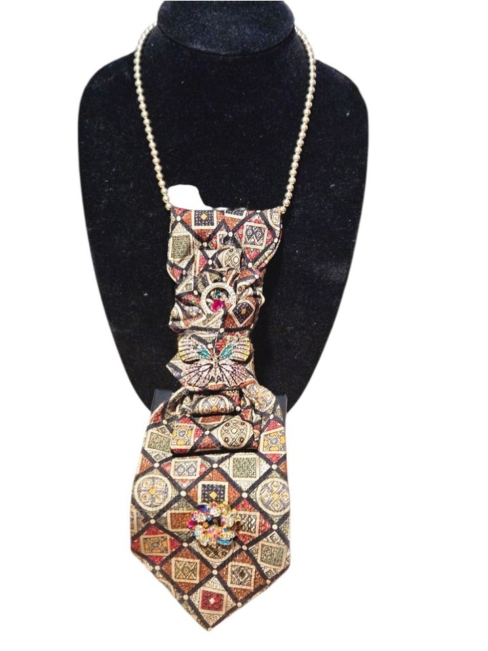 Embellished Brown Multi-color Tie Necklace, One Size - Picture 3 of 6